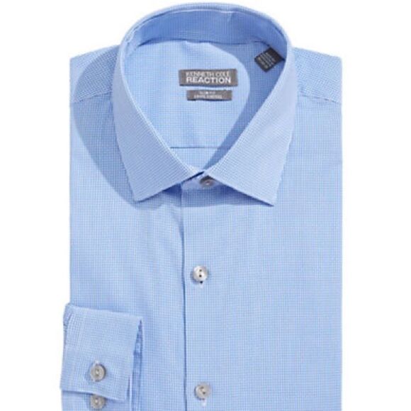 Kenneth Cole Reaction Slim-fit Dry-tek Check Dress Shirt-blue Jay-15.5-32/33 - Picture 1 of 3